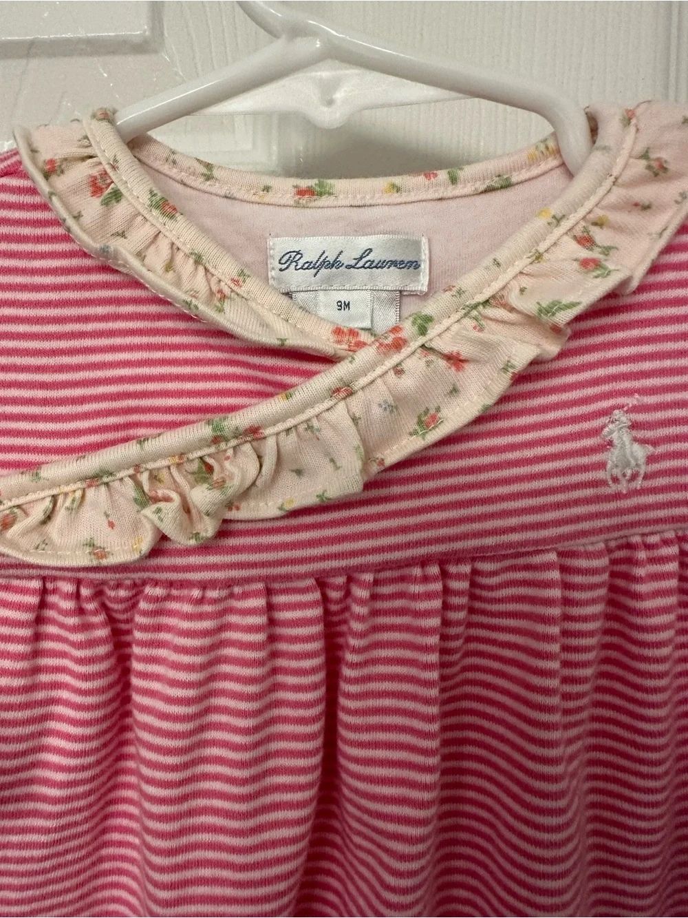 Ralph Lauren Pink and White Striped Ruffle-Collar One-Piece